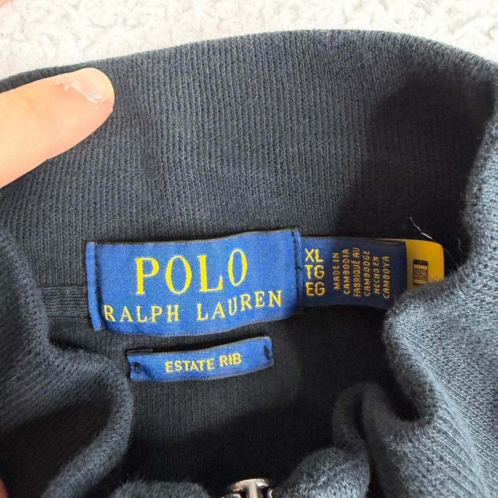 Polo Ralph Lauren Mens XL Black Estate Rib Quarter Zip Pullover Cotton Sweater
